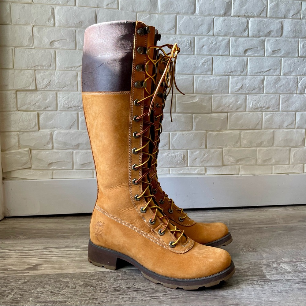 Timberland Premium 14 Inch Knee-High Lace-Up Boots in Wheat Nubuck Size 7.5 - Picture 3 of 16